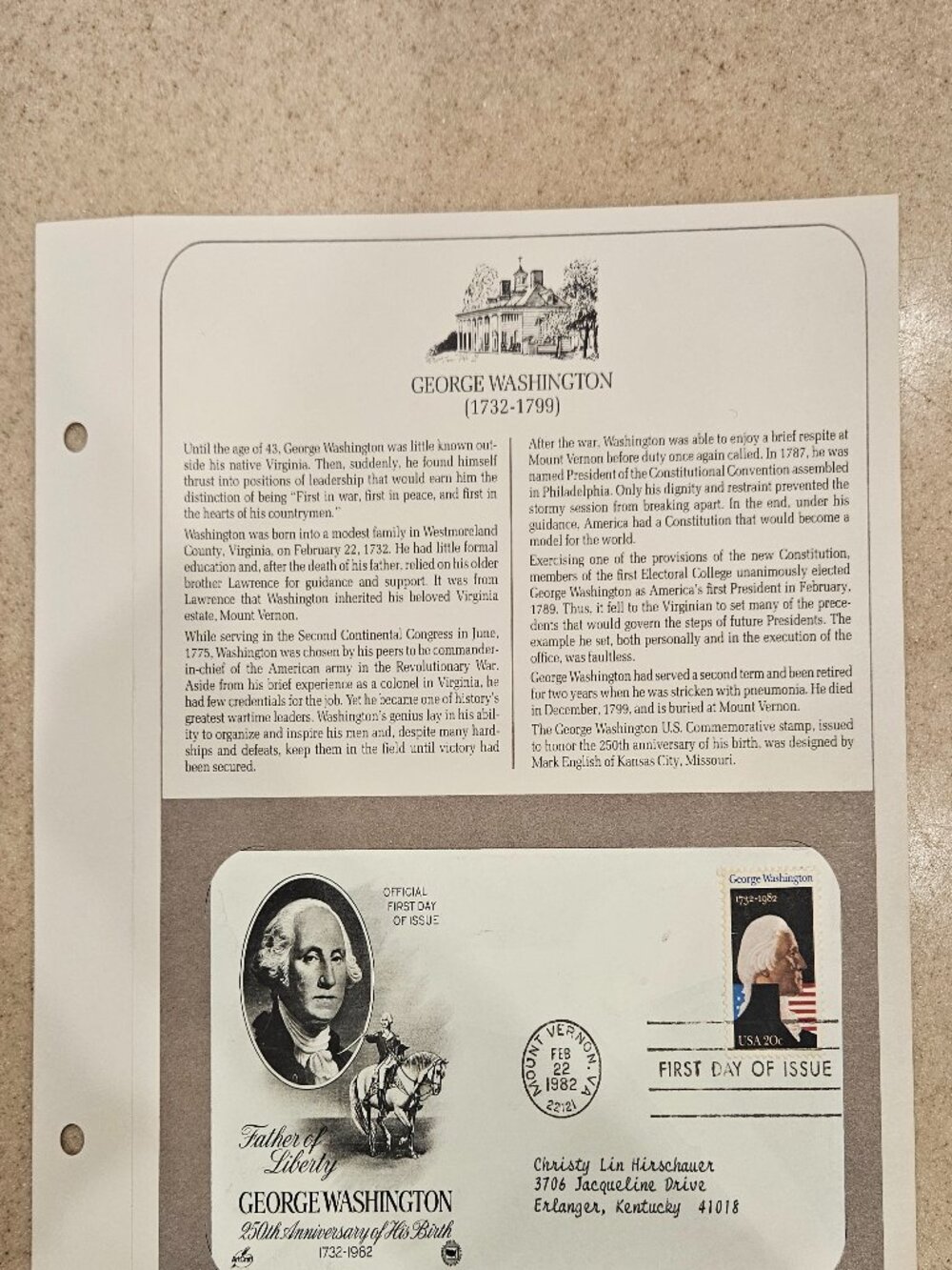 RARE COLLECTIBLE USPS 1ST DAY ISSUE COVER GEORGE WASHINGTON FATHER LIBERTY STAMP
